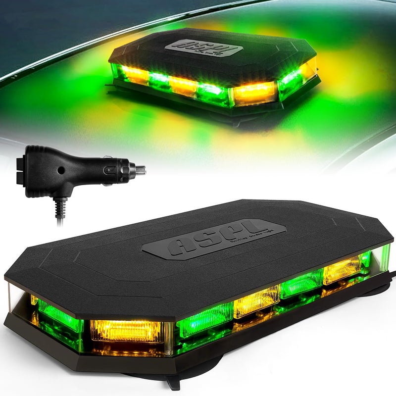 ASPL 16.5 Inch Roof Top Beacon Emergency Strobe Light 56 LED Magnetic Warning Caution lights bar Traffic Hazard Plow Light for Trucks Vehicles Construction Snowplow (Amber/Green) - Image 1